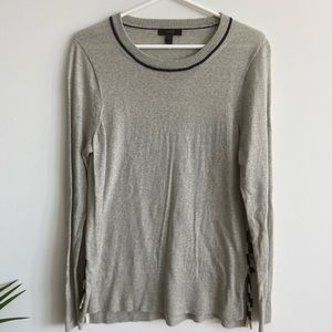 J. Crew light grey sweater with navy & white trim